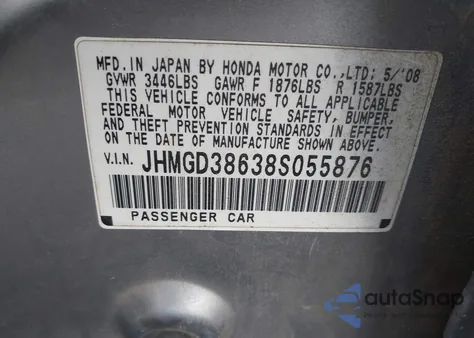 2008 Honda Fit Sport from USA, damaged, VIN JHMGD38638S055876